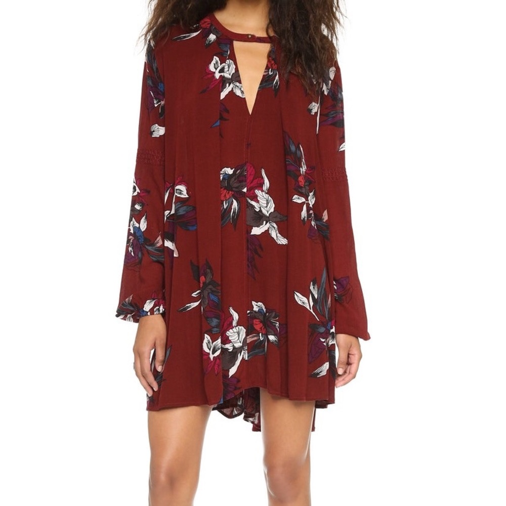 Free People Womens Tree Swing High Low Tunic Dress Burgundy Floral size Medium
